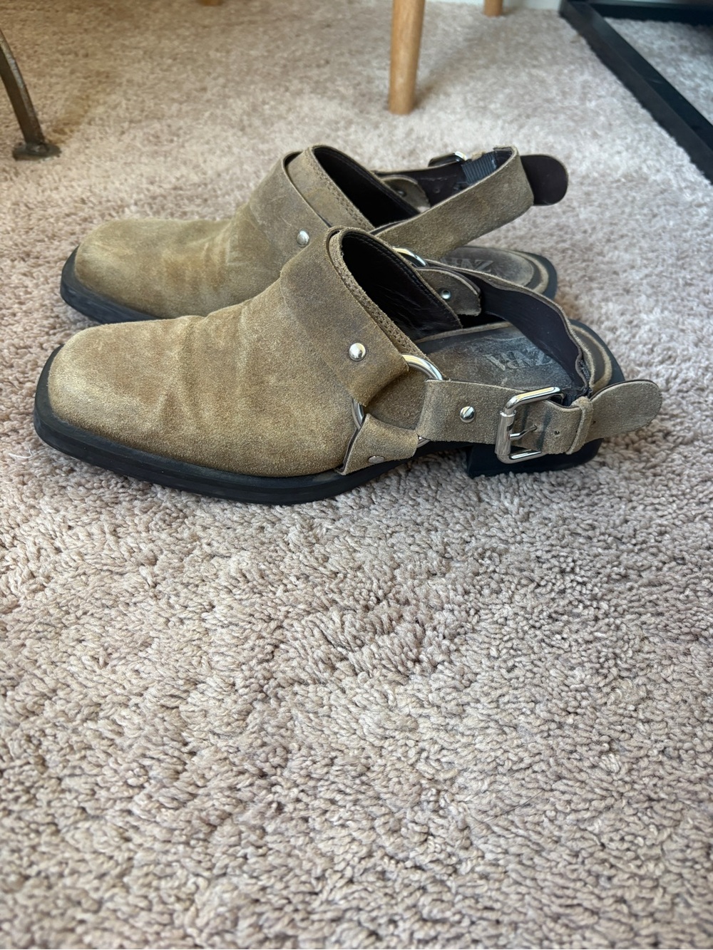 Zara womens tan Suede Backstrap Clog - Tan s(womens sz 7)